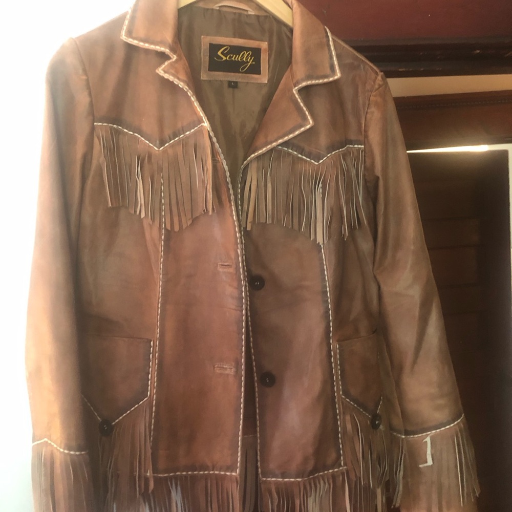 Scully Chestnut Brown Leather Fringe Jacket